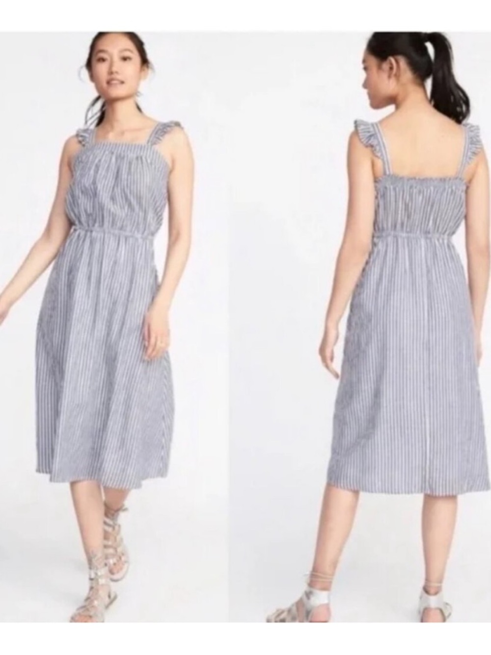 Old navy linen striped  Ruffle Strap Dress